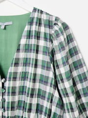 Oliver Bonas Green Checked V-Neck Puff Sleeve Midi Dress - Image 6 of 8