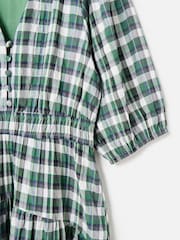 Oliver Bonas Green Checked V-Neck Puff Sleeve Midi Dress - Image 7 of 8