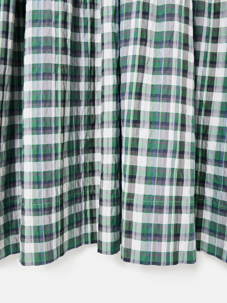 Oliver Bonas Green Checked V-Neck Puff Sleeve Midi Dress - Image 8 of 8
