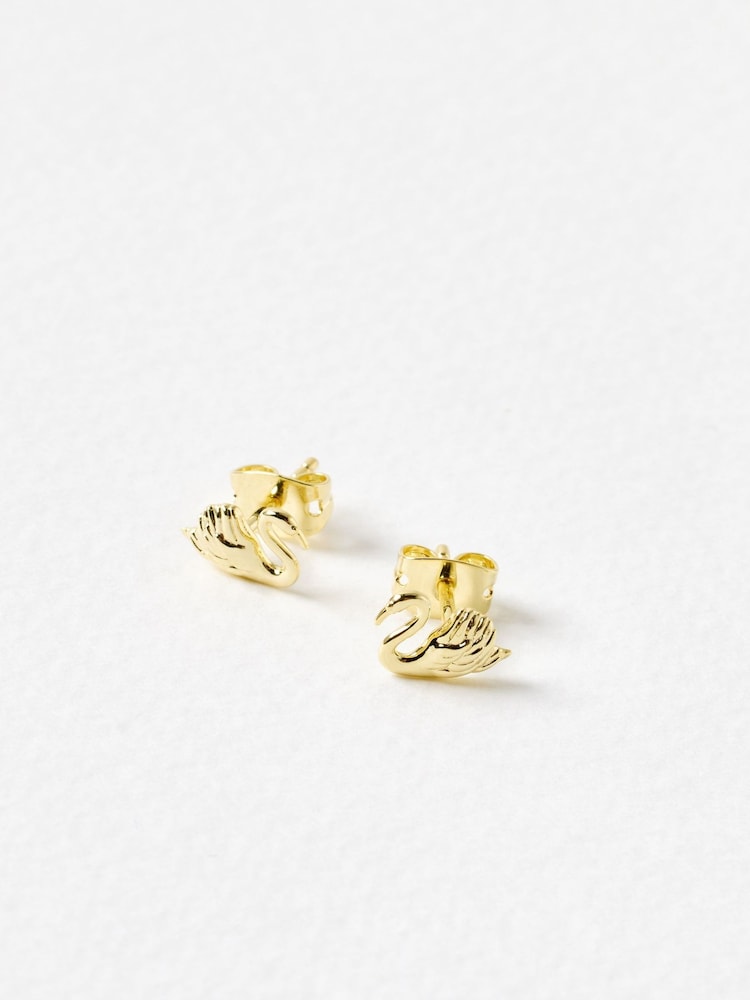 Oliver Bonas Gold Tone Sydney Swan Stud Earrings - Image 2 of 3