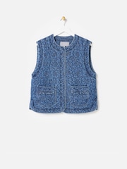 Oliver Bonas Blue Denim Floral Quilted Gilet - Image 3 of 7