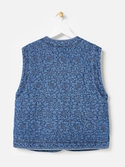 Oliver Bonas Blue Denim Floral Quilted Gilet - Image 4 of 7