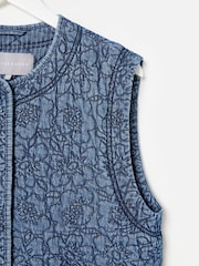 Oliver Bonas Blue Denim Floral Quilted Gilet - Image 6 of 7