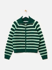 Oliver Bonas ז'קט בומבר סרוג עם צווארון גבוה ופסים - תמונה 3 מתוך 8