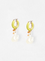 Oliver Bonas Green Aveline Swan Charm Green Hoop Earrings - Image 1 of 5