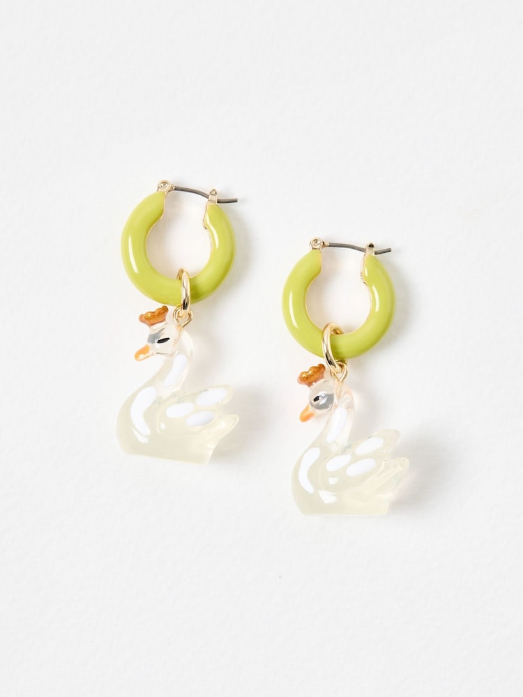 Oliver Bonas Green Aveline Swan Charm Green Hoop Earrings - Image 2 of 5