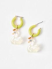 Oliver Bonas Green Aveline Swan Charm Green Hoop Earrings - Image 3 of 5