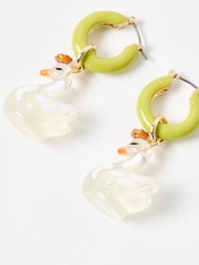 Oliver Bonas Green Aveline Swan Charm Green Hoop Earrings - Image 4 of 5