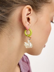 Oliver Bonas Green Aveline Swan Charm Green Hoop Earrings - Image 5 of 5