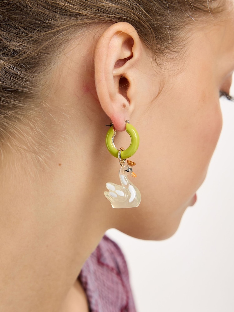 Oliver Bonas Green Aveline Swan Charm Green Hoop Earrings - Image 5 of 5