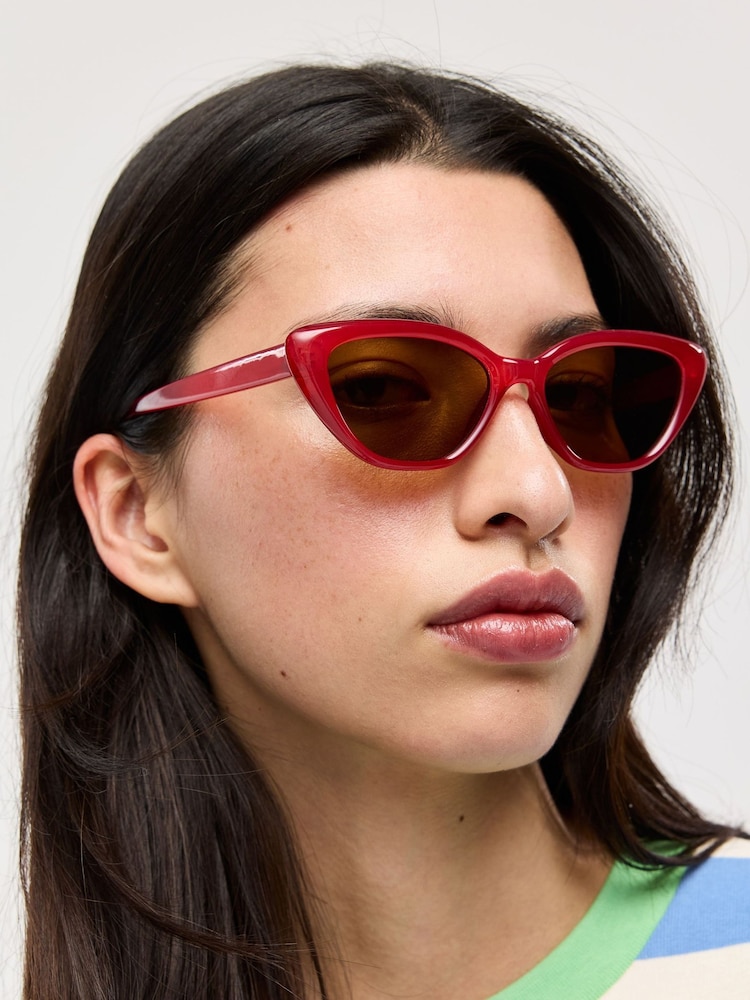 Oliver Bonas Red Narrow Cat eye Sunglasses - Image 1 of 5