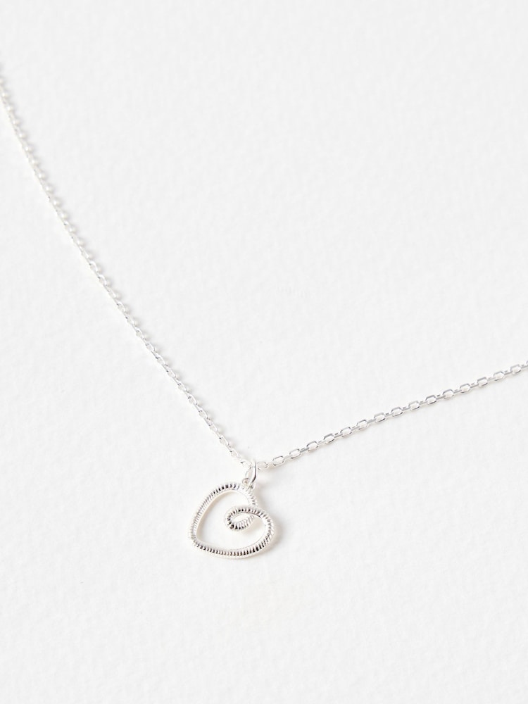 Oliver Bonas Silver Tone Hali Textured Heart Charm Pendant Necklace - Image 1 of 4