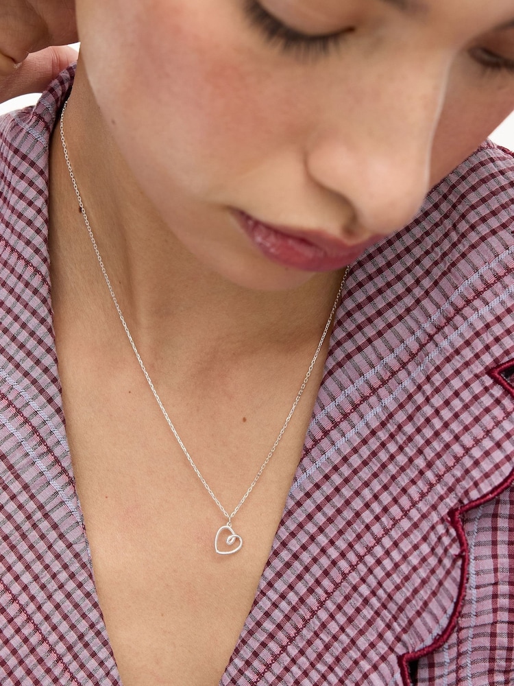 Oliver Bonas Silver Tone Hali Textured Heart Charm Pendant Necklace - Image 4 of 4