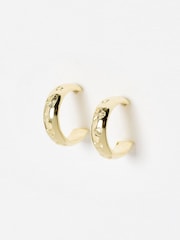 Oliver Bonas Gold Tone Priya Engraved Heart Hoop Earrings - Image 1 of 5