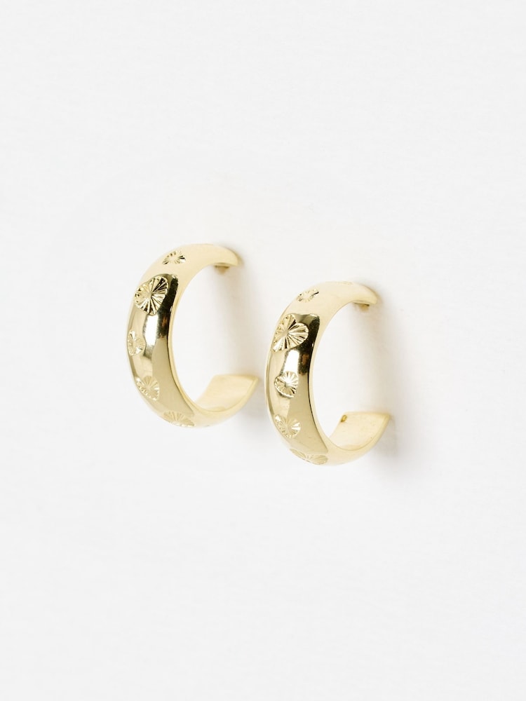 Oliver Bonas Gold Tone Priya Engraved Heart Hoop Earrings - Image 1 of 5