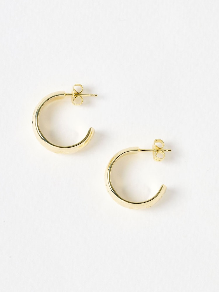 Oliver Bonas Gold Tone Priya Engraved Heart Hoop Earrings - Image 2 of 5