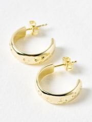 Oliver Bonas Gold Tone Priya Engraved Heart Hoop Earrings - Image 4 of 5