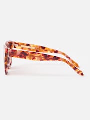 Oliver Bonas Brown/Pink Faux Tortoiseshell Square Acetate Sunglasses - Image 3 of 4