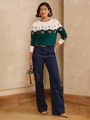 Love & Roses Green Fox and Pumpkin Detail Crew Neck Knitted Jumper - Image 3 of 5