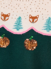 Love & Roses Green Fox and Pumpkin Detail Crew Neck Knitted Jumper - Image 5 of 5