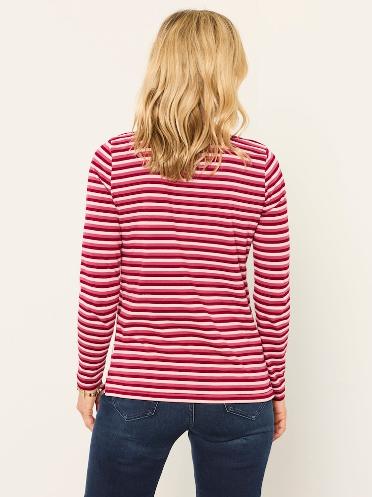 FatFace Breton Pink Long Sleeve Stripe T-Shirt - Image 2 of 6