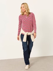 FatFace Breton Pink Long Sleeve Stripe T-Shirt - Image 4 of 6