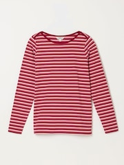 FatFace Breton Pink Long Sleeve Stripe T-Shirt - Image 6 of 6