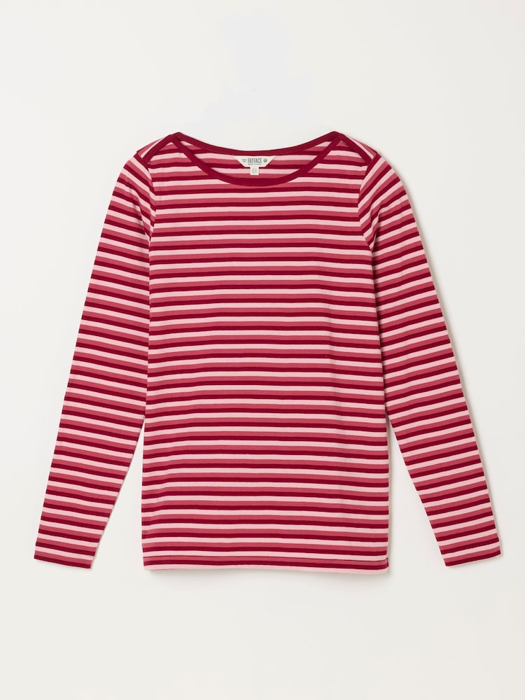 FatFace Breton Pink Long Sleeve Stripe T-Shirt - Image 6 of 6