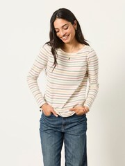 FatFace Breton Natural Long Sleeve Stripe T-Shirt - Image 1 of 6