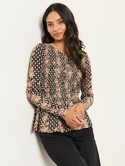 Black Linear Sketch - FatFace Shirred Peplum Top - Obraz 1 z 6