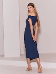 Lipsy Navy Petite Off The Shoulder Gathered Waist Midi Dress - Image 5 of 5