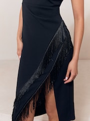 Lipsy Black Sleeveless Asymetric Fringe Hem Bodycon Midi Dress - Image 5 of 6