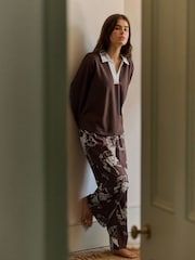 Daily by Desmond & Dempsey Chocolate Brown Caballo Rugby Pyjamas - Imagen 1 de 6
