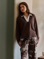 Daily by Desmond & Dempsey Chocolate Brown Caballo Rugby Pyjamas - Imagen 2 de 6