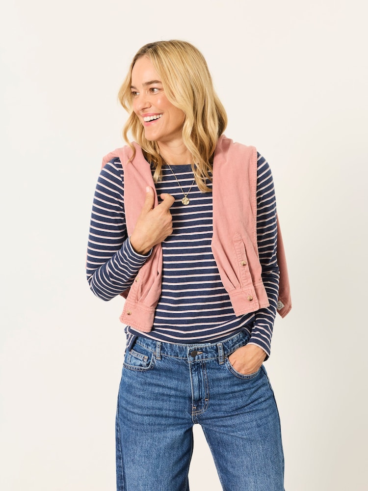 FatFace Breton Navy Metallic Long Sleeve Stripe T-Shirt - Image 1 of 6