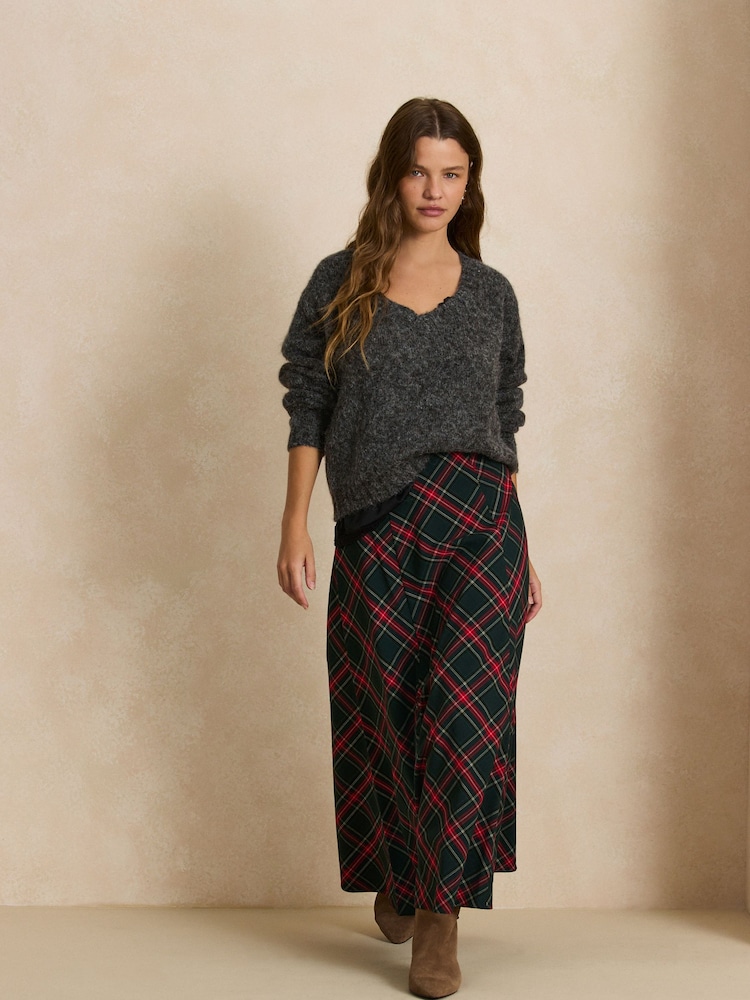 Red/Green Check Midi Skirt - Image 1 of 8 Red/Green Check Midi Skirt - Image 1 of 8