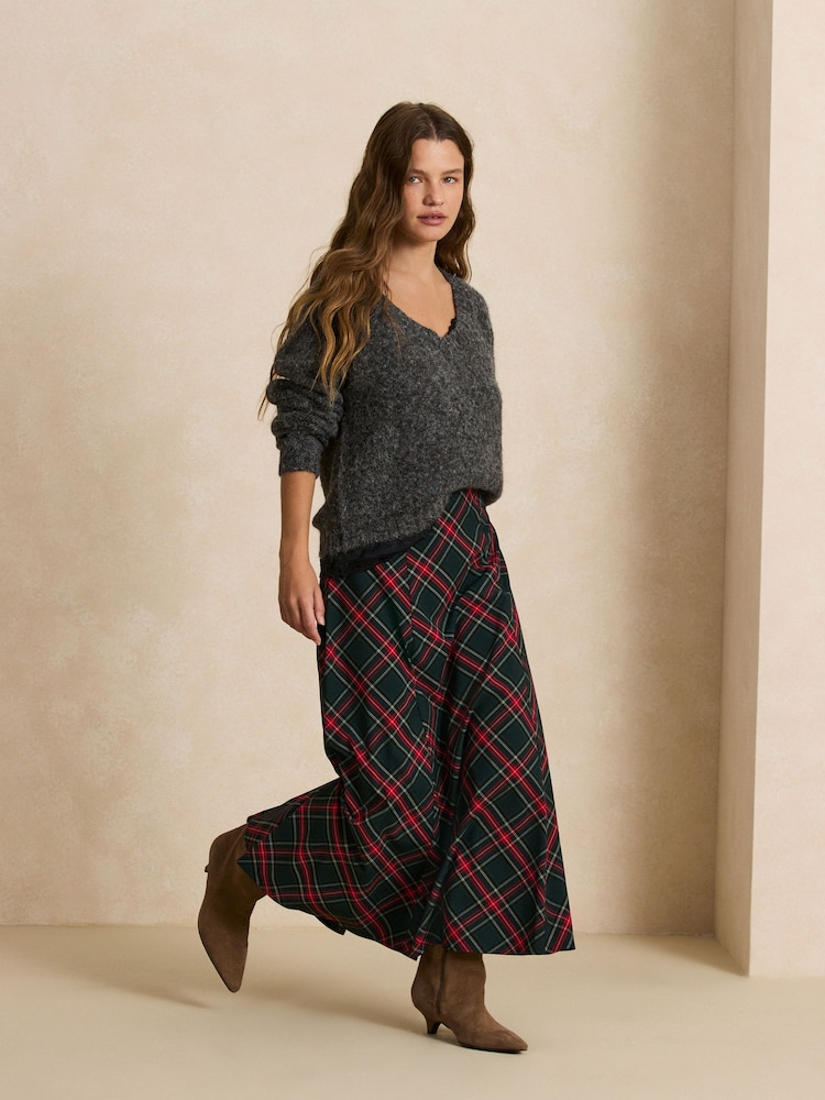 Red/Green Check Midi Skirt - Image 2 of 8 Red/Green Check Midi Skirt - Image 2 of 8