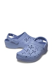 Crocs Blue Classic Floral Cut Out Clogs - Image 3 of 5