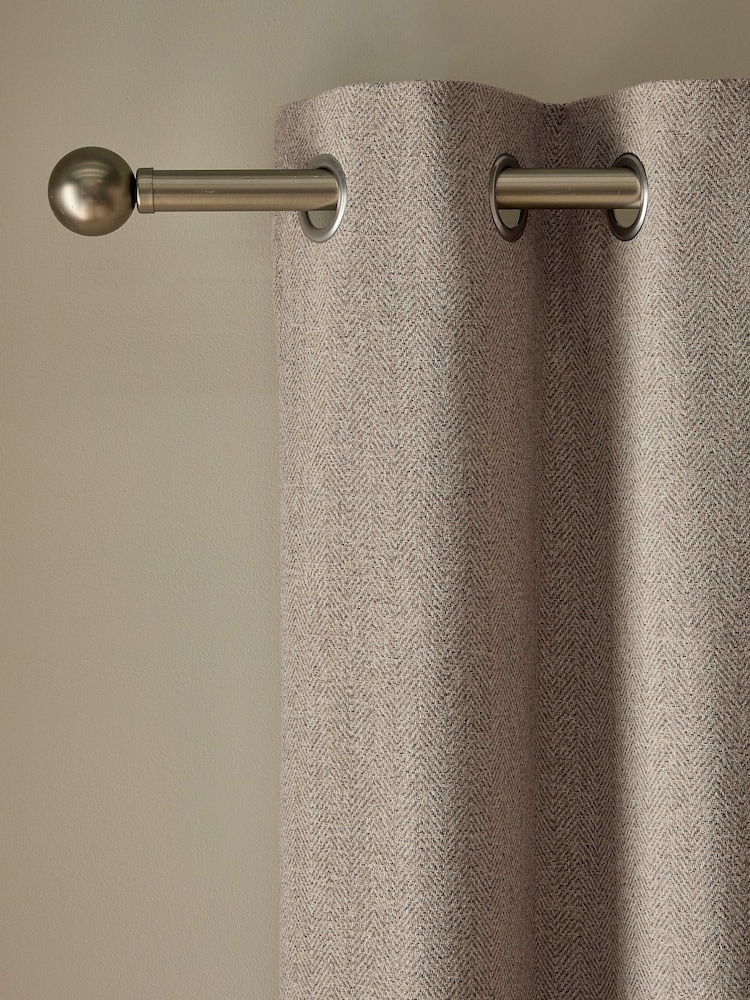 Natural Brushed Herringbone Eyelet Super Thermal Curtains - Image 1 of 5