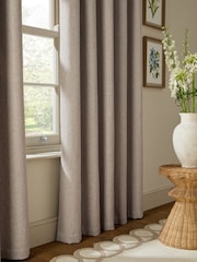 Natural Brushed Herringbone Eyelet Super Thermal Curtains - Image 2 of 5