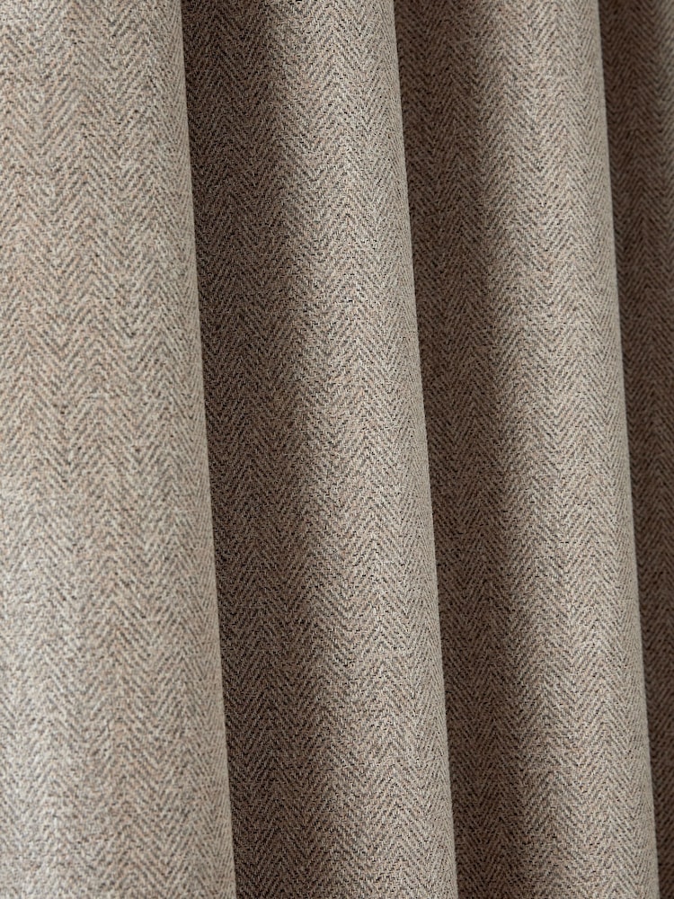 Natural Brushed Herringbone Eyelet Super Thermal Curtains - Image 5 of 5