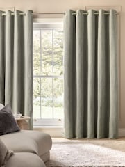 Grey Heavyweight Chenille Blackout/Thermal Eyelet Curtains - Image 2 of 6
