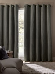 Grey Heavyweight Chenille Blackout/Thermal Eyelet Curtains - Image 4 of 6