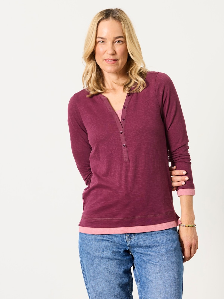 FatFace Mia Plum Purple Henley Top - Image 1 of 6