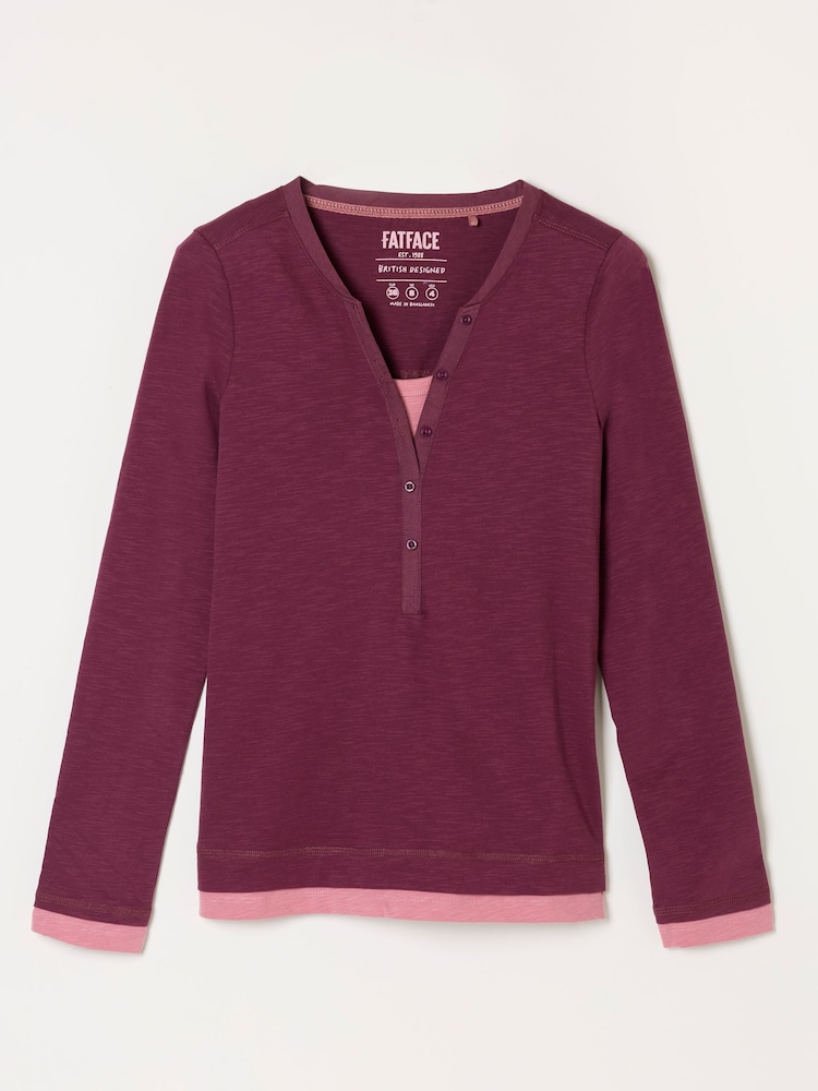 FatFace Mia Plum Purple Henley Top - Image 6 of 6