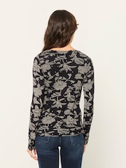 FatFace Lola Black Dot Floral Long Sleeve Cowl Neck Top - Image 2 of 5