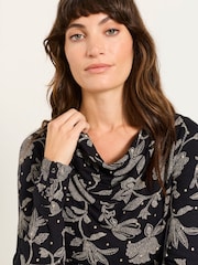 FatFace Lola Black Dot Floral Long Sleeve Cowl Neck Top - Image 3 of 5