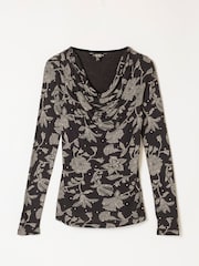 FatFace Lola Black Dot Floral Long Sleeve Cowl Neck Top - Image 5 of 5