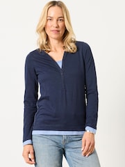 FatFace Mia Navy Henley Top - Image 4 of 6