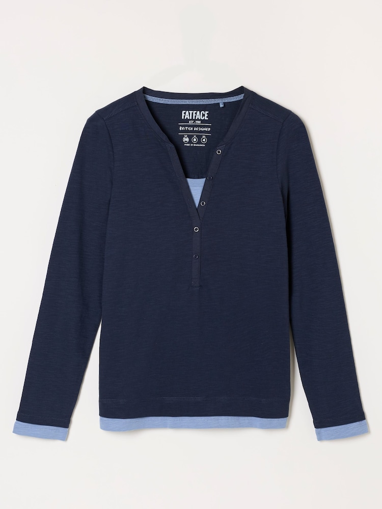 FatFace Mia Navy Henley Top - Image 6 of 6